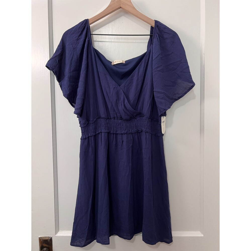 Altar'd State Navy Blue Smocked Waist Surplice Flutter Sleeve Dress Women's L
